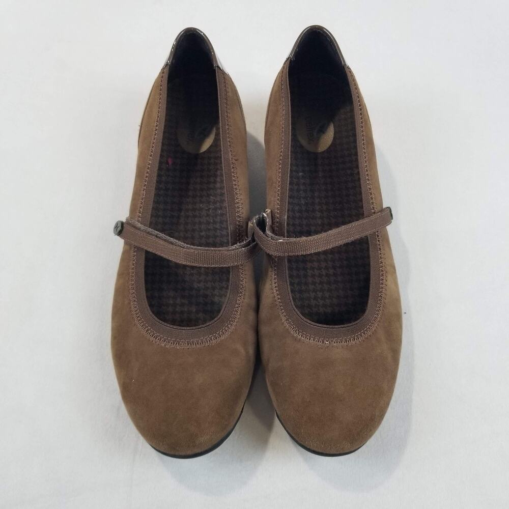 Aetrex Mary Jane Shoes Womens Size 9.5 Brown Suede Leather Flats Strap EE31W - Picture 4 of 11